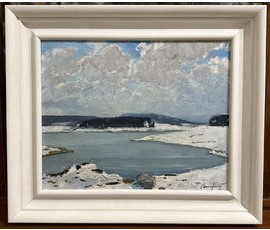 Маслеников П.В "Цнянское водохранилище", 1987 г. Картон, масло. Размер 40х50 см. № 3453