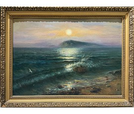 Багрянцев Н.М "Море.Лунная дорожка", картон, масло. Размер с рамой 80х60 см. № 3587