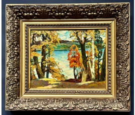 Гугель А.С. Каталожная работа "Осенние кружева", картон, масло. Размер с родной рамой 38,5х45 см. № 3736