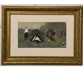 Дорошевич Ф.И "После работы",эскиз. Картон, масло. Размер 18х32 см. № 2590
