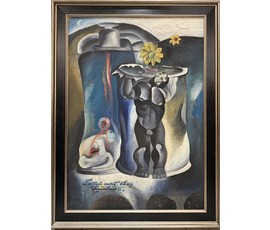 Скрипниченко Г.С. Каталожная работа "Бытовой сюжет", 1965г. ДВП, масло. Размер 80х56,5 см. № 3985
