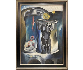 Скрипниченко Г.С. Каталожная работа "Бытовой сюжет", 1965г. ДВП, масло. Размер 80х56,5 см. № 3985