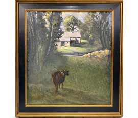 Скрипниченко Г.С "Вёска Белы Бераг.Мая хата", 1987 г. ДВП, масло. Размер 55,5х50 см. № 3980