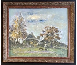 Исаёнок Н.И "Хутор Г.Поплавского", 1999г. Оргалит, масло.Размер с рамой 60х70 см. № 3629