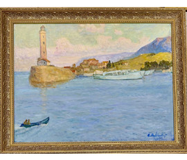Фото: Козловский А.С "Пейзаж с маяком.Средиземное море", 2009г. Холст, масло. Размер с рамой 94,5х74 см. № 3740 - Артикул №3740