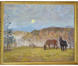 Козловский А.С "Утро туманное", 1973г. Холст, масло. Размер с рамой 107,5х88 см. № 3742
