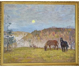 Козловский А.С "Утро туманное", 1973г. Холст, масло. Размер с рамой 107,5х88 см. № 3742