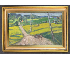 Фото: Коктев А.А "Дорога в поле", 1975г. Картон, масло. Размер с рамой 31,5х22 см. № 3743 - Артикул №3743