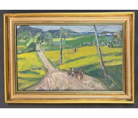 Коктев А.А "Дорога в поле", 1975г. Картон, масло. Размер с рамой 31,5х22 см. № 3743