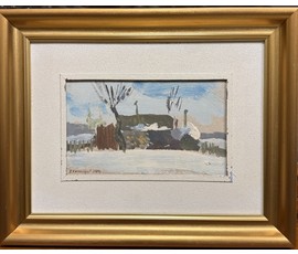 Хмелевский В.В "Морозный день", 1989г. ДВП, масло. Размер с паспарту 24х32см. № 3770