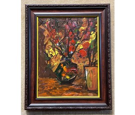 Акулов В.И "Натюрморт с цветами", 2008г. Холст, масло. Размер 41х55 см., с рамой 57,5х71 см. № 2527