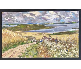Фото: Белоусов В.П "Нарочанские хлеба", 1976г. ДВП, масло. Размер 76,5х45 см. № 3540 - Артикул №3540