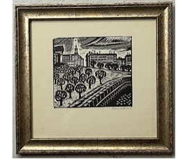 Поплавская Н.Н "Набярэжная", линогравюра. Размер с рамой 24х25 см. № 3103