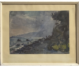 Фото: Красовский Е.Е. "Тёплый дождь", 1972г. Акварель. Размер 50,5х62,5 см. с родной рамой и паспарту. № 2837 - Артикул №2837