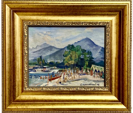 Красовский Е.Е "На отдыхе", 1972г. Картон, масло. Размер 19х23,5 см. № 2740