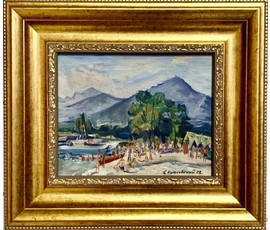 Красовский Е.Е "На отдыхе", 1972г. Картон, масло. Размер 19х23,5 см. № 2740