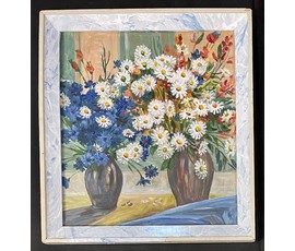 Рожков В.З "Полевые цветы",1987г. ДВП, масло.Размер 45х50 см. С родной рамой 51х56,5 см. № 2939