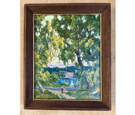 Шибнёв А.Д "Домик у дороги", 1983г. Холст, масло. Размер с рамой 62х76 см. № 3744