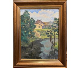 Дьяконов С.Д "Родные места",1974г. Картон, масло. Размер с рамой 40х50 см. № 3772