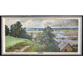 Белоусов В.П "Разлив на Сожи. Чериков", 1964г. Холст, масло. Размер 53х118 см. № 3114