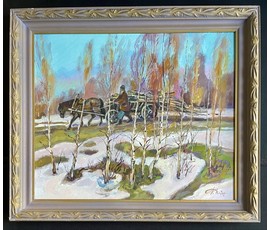 Поплавский Г.Г "Весенние проталины", 2012г. Холст, акрил. Размер с рамой 70х60 см. № 3610