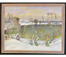 Поплавский Г.Г. Из цикла "Браславщина", "Тёплый вечер в Слабодке", 2007 г. Холст, акрил. Размер 60х80 см. № 3616