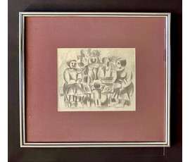 Фото: Кищенко А.М "Едоки арбуза",1960г. Ранняя каталожная графика. Бумага, карандаш. Размер с рамой и паспарту 41,5х46 см. № 3243 - Артикул №3243