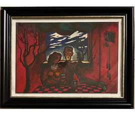 Скрипниченко Г.С. Художник-сюрреалист, "белорусский Дали". "У чырвонай комнаце", 1969-1971 г.г. Бумага, масло. Размер 34,3х49,7 см. С рамой 65х50 см. N2970
