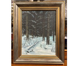 Риморович Э.Г "Зимой в лесу", 1997г. Холс, масло на картоне. Размер 53х26 см. № 2802