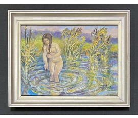 Поплавский Г.Г "Купальщица.Ню", 2011г. Холст, акрил. Размер с рамой 47,5х37,5 см. № 3624