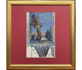 Гавриленко П.Н. Этюд к картине "На лесах", 1960 г. Картон, масло. Размер с рамой и паспарту 46,5х46,5 см. № 3697