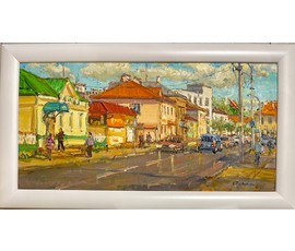 Потворов В.В "Улица Интернациональная", 2022г. Холст, масло. Размер 40х80 см. № 2967