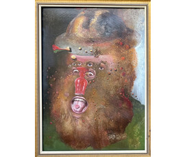 Скрипниченко Г.С.Художник-сюрреалист, "белорусский Дали". Каталожная работа "Супакойся браценнік-гэта куравы грып", 1987-2006 г.г. Картон, масло. Размер с рамой 74х55 см. № 3895