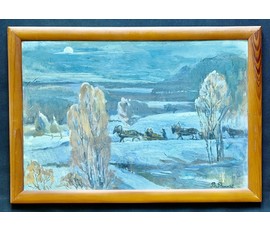 Фото: Рожков В.З "Зимушка", 1976г. Картон, темпера. Размер с рамой 65,5х45,5 см.№ 3953 - Артикул №3953