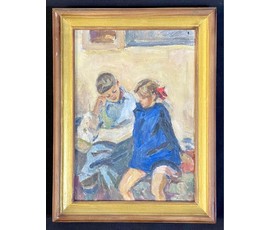 Крохалев П.С (Крохолев) "За чтением", холст, масло. Размер с рамой 31х41 см. № 3033