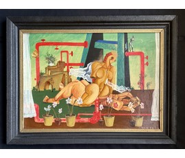 Скрипниченко Г.С. Художник-сюрреалист, "белорусский Дали". Каталожная работа."Антоні і Клеапатра", 1971г. Картон, масло. Размер с рамой 84х63 см. № 3896