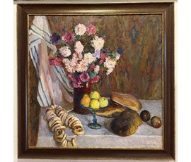 Максимцев К.И "Натюрморт",1984г. Холст, масло. Размер с рамой 96х96 см. № 3787