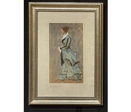 Кубарев В.Г. "Дама". Бумага, акварель, гуашь. Размер 42х57,5 см. с рамой и паспарту. №875