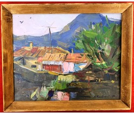 Красовский Е.Е "Пруд",1967г. Картон,масло. Размер 25х35 см. № 2183