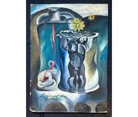 Скрипниченко Г.С. Каталожная работа "Бытовой сюжет", 1965г. ДВП, масло. Размер 80х56,5 см. № 3985