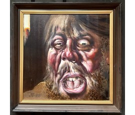 Скрипниченко Г.С. Каталожная работа "Ветэрынарны ўрач" 21 стагодзя Іўеўскі раён", 1989г. Холст, масло. Размер с рамой 72х72 см. № 3983