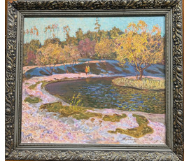 Громыко В.А "Мартовский снег у Свислочи", 1994 г. Холст, масло. Размер с родной рамой 71х65 см. № 4123