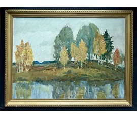 Фото: Данциг М.В "Осень", 1961г. Картон, масло. Размер с родной рамой 58х78 см. № 3816 - Артикул №3816