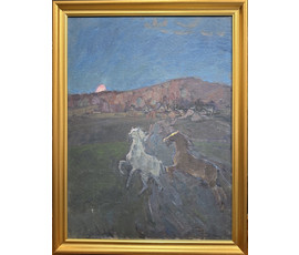 Козловский А.С "Весенние игры", картон, масло. Размер с рамой 57х74 см. № 4104