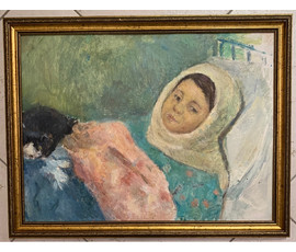Волков А.В "Девочка", 1961г. Картон, масло. Размер 48х36 см. № 2931