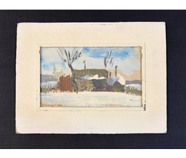 Хмелевский В.В "Морозный день", 1989г. ДВП, масло. Размер с паспарту 24х32см. № 3770