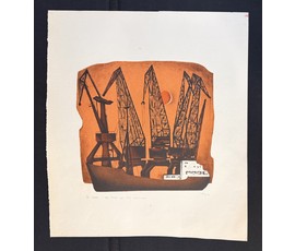 Селещук Н.М "Краны" серия "Талінскі порт", 1973г. Цветная автолитография. Размер 55х63,5 см. № 3781