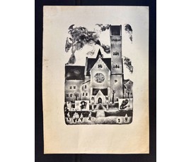 Селещук Н.М "Красный костёл в Минске" или "Пиковая дама", литография. Размер 51х72 см. № 3782