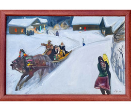 Щемелёв Л.Д "Снежаньскае вяселле", 1989 г. Холст, масло. Размер с родной рамой 101х72 см. № 4090