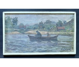 Фото: Савицкий В.Н "Нёманские рыбаки", 1963г. Холст, масло. Размер 33,5х57,5 см. № 3676 - Артикул №3676